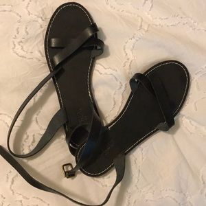 J. Crew black gently worn sandals.